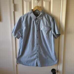 Realtree Button Up Shirt Short Sleeve Blue White Striped Outdoors Size Large